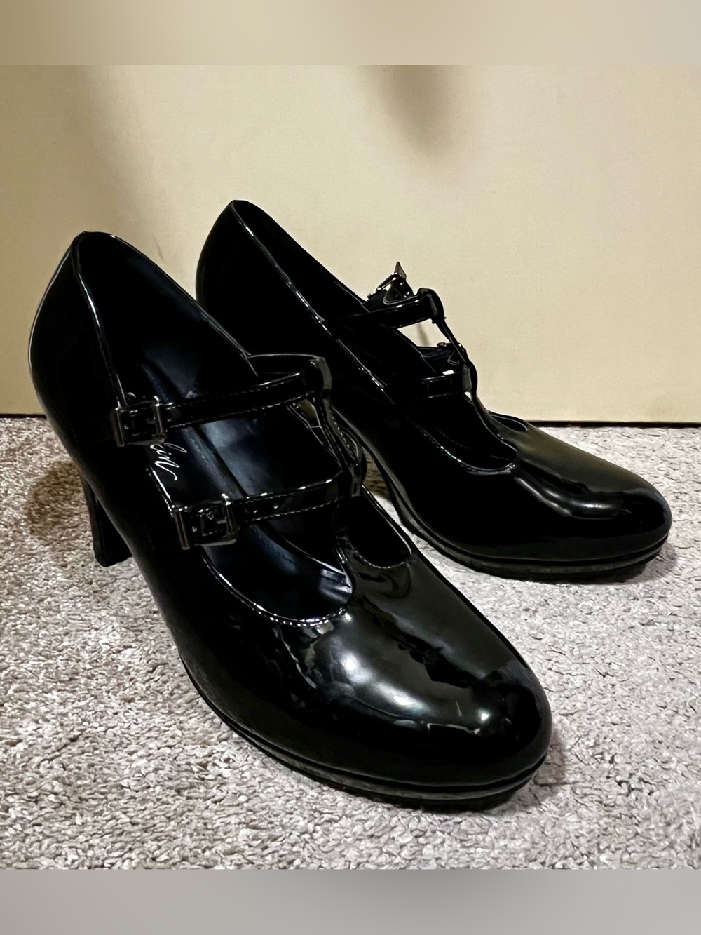 Patent Black Double-Strap Mary Jane Heels